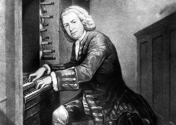 Johann Sebastian Bach (1685 - 1750), German musician and composer playing the organ, circa 1725. From a print in the British Museum.   (Photo by Rischgitz/Getty Images)