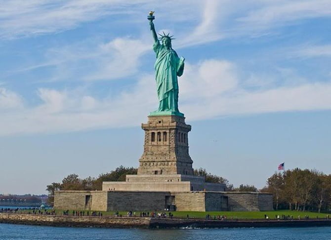 Statue of Liberty seen from the Circle Line ferry, Manhattan, New York